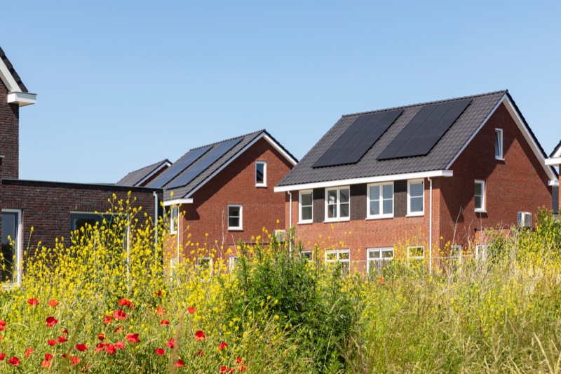 Solar panels on the roof of new built houses