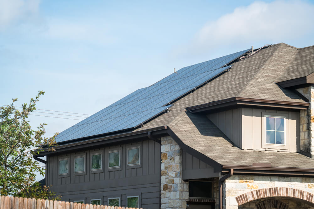 Solar Panels on Rooftop of House in Suburb in Texas