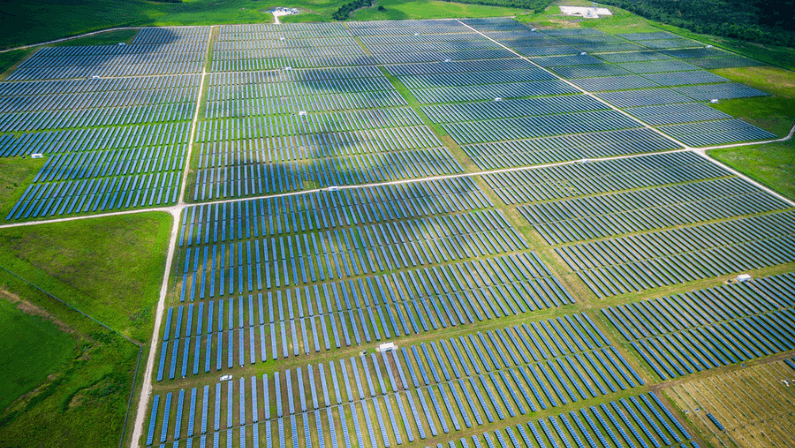  Aerial View Over Solar Panel Farm outside of Austin, Texas